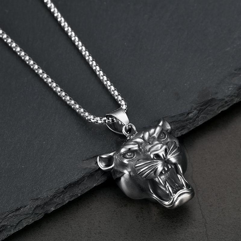 Men's Hip Hop Lion Pendant Necklace Stainless Steel Gold Black Cuban Chain Punk Men Fashion accessories