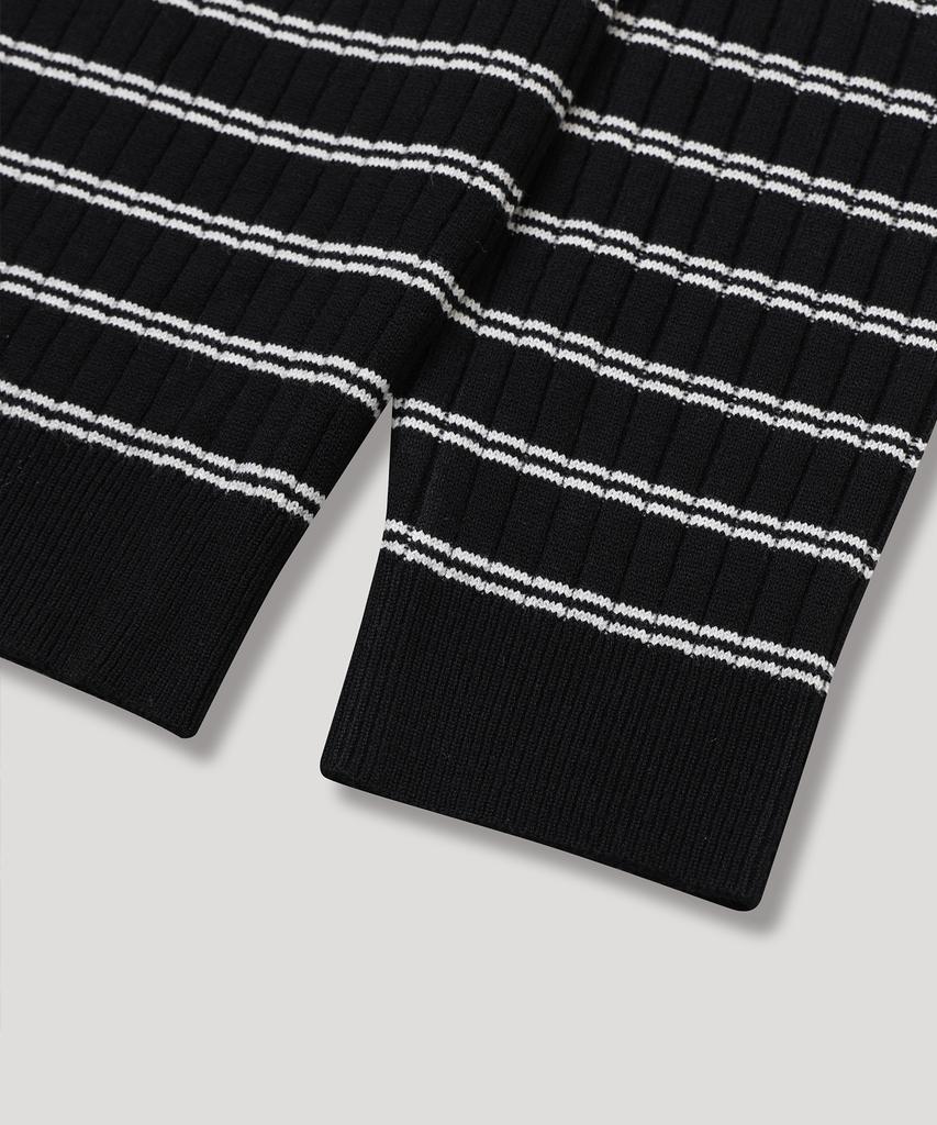 Nodu Block Stripe Round Knit Cardigan [Black]