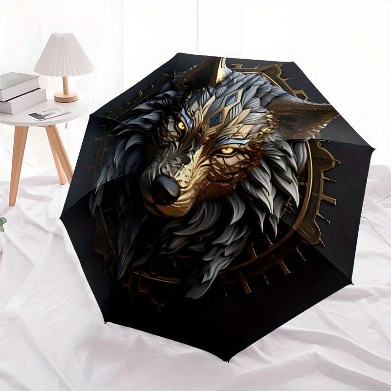1 Stück Wolfs-Emblem Kompakter Reise-Regenschirm, Automatisches Falten Leichtgewicht Winddicht 8-Rippen Verstärktes Design, Tragbar für Rucksack Langlebig Kann