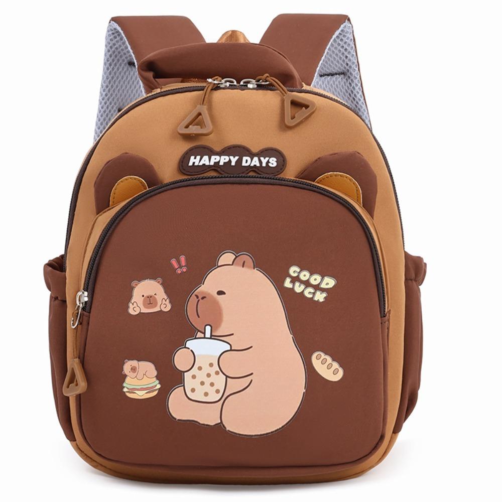 Kawaii Cartoon Capybara Backpack Large Capacity Nylon Capybara School Bag Lightweight Multi-layer Kindergarten Backpack