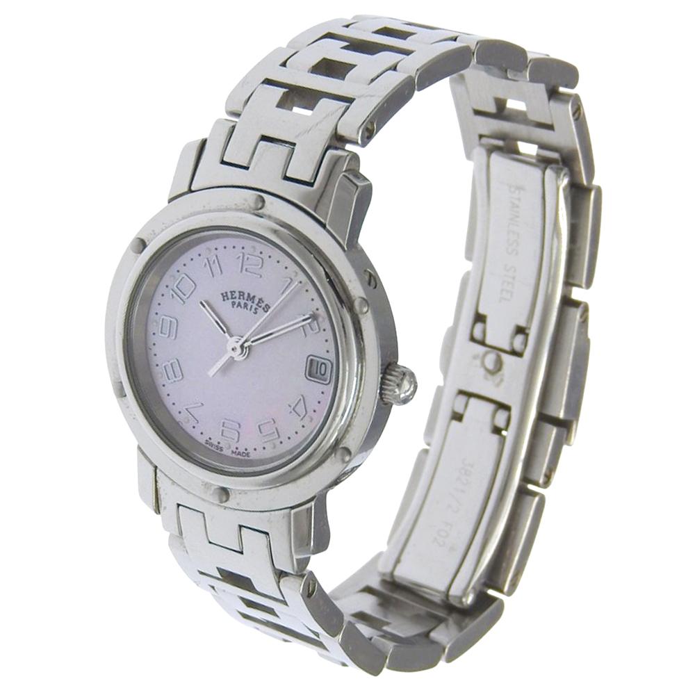 HERMES Clipper Watches CL4.210 Nacre Silver Pink shellDial Stainless Steel Quartz Analog display Women Used