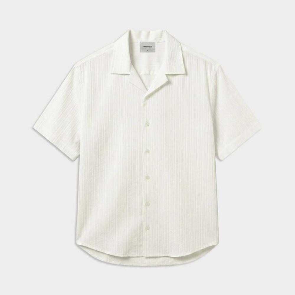 Weekhour Herringbone Open Collar Half Shirt Beige BEIGE/M