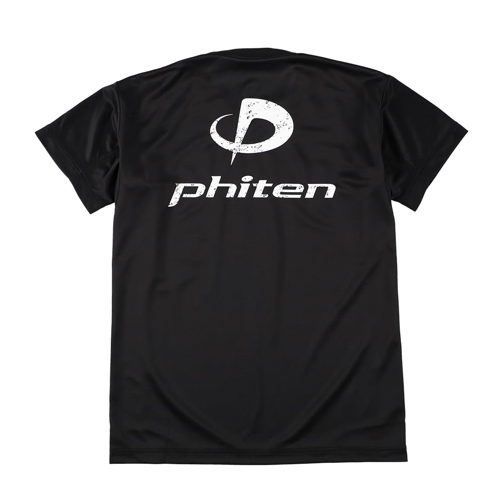 Phiten RAKU T-Shirt, Black/Grunge (White), Size L