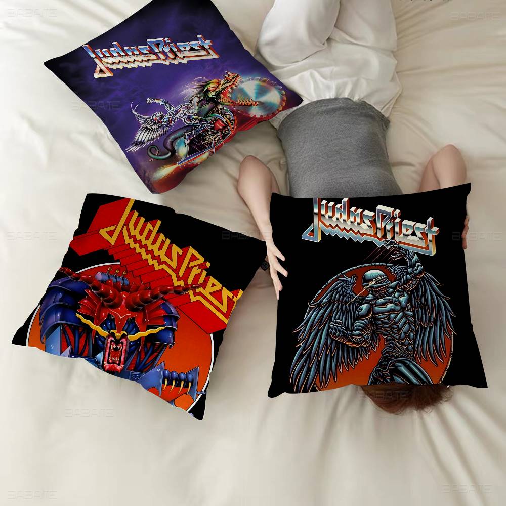 Donkere Heavy Metal Band J-Judas P-Priest Kussen Cadeaus Huis Kantoor Meubilair Slaapkamer Bank Auto Kussenhoes Hoes 45x45cm