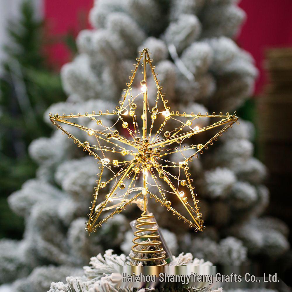 Wrought Iron Luminous Glitter Treetop Star Christmas Decoration