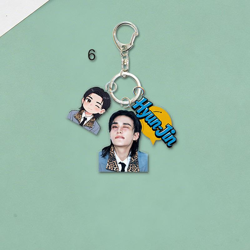 Stray Kids Porte-clés Acrylique Membre Portrait Cartoon Mignon Étiquette Nom Pendentif Charme Sac Porte-clés Support Ventilateur Marchandise Objet de Collection Cadeau