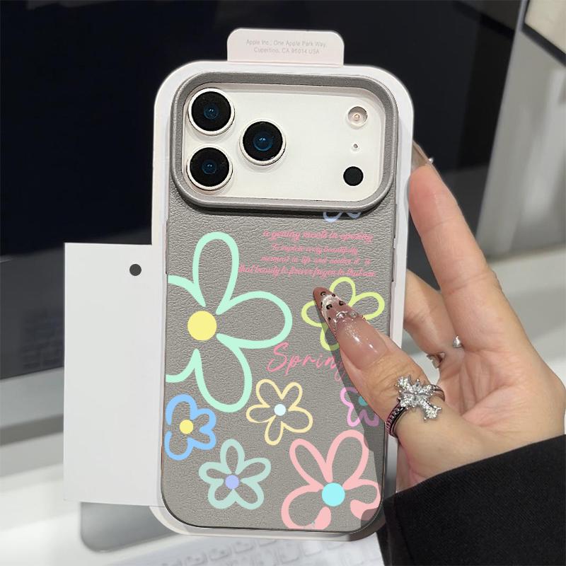 Leather Texture TPU Phone Case For iPhone 17 17e 16e 16 15 Pro Max 14 13 Pro Max 11 Blue Flower Printed Soft Silicone Back Cover