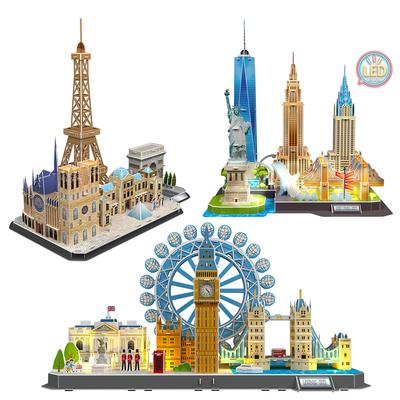 3D Three-dimensional Puzzle Architectural Model LED Light Paris London New York City Landscape DIY Assembly Model Toy SZ