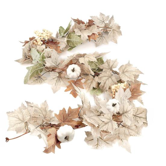 Autumn Harvest Festival Artificial Garland Thanksgiving Day Hanging Berry Pinecone White Pumpkin Fake Maple Leaves Vine Rattan Farmhouse Decor