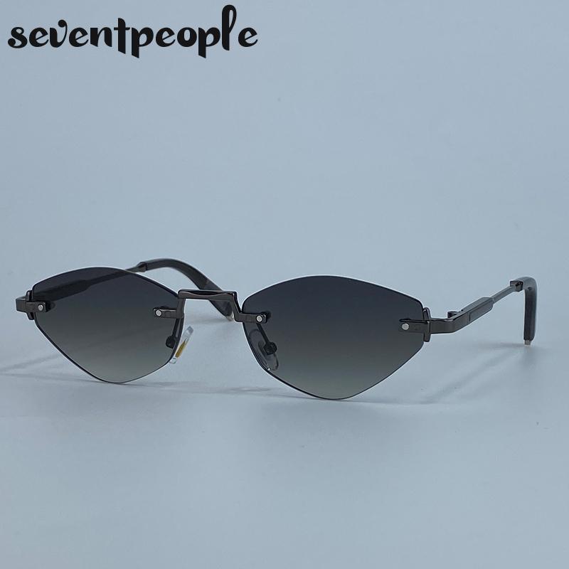 Small Frame Polygon Rimless Sunglasses Women  Luxury Brand Vintage Metal Hexagon Sun Glasses Classic Frameless Shades UV400