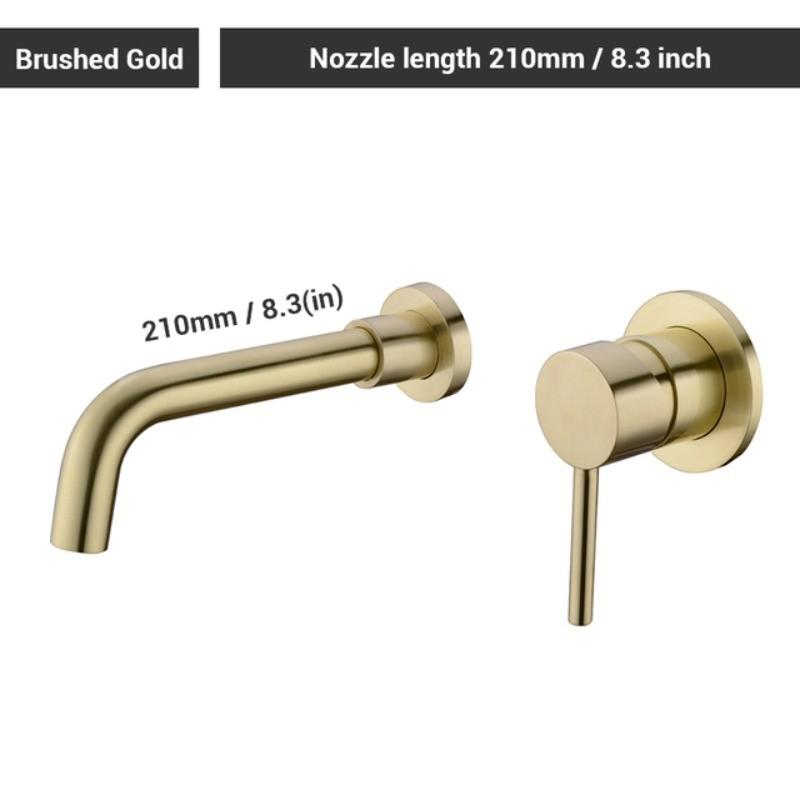 Rubinetto da Cucina a Parete Rubinetto per Lavabo da Bagno Ottone Massiccio Oro Spazzolato Miscelatore Acqua Calda Fredda Rubinetto con Beccuccio Girevole per Lavabo