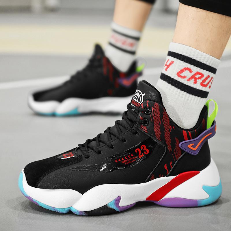 High-top shoes, basketball shoes, four-season new sports students, wear-resistant shoes, large-size youth leather sneakers