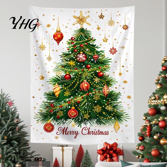 Festive Background Cloth Merry Christmas Tapestry, Wall Hanging Fabric Backdrop, Xmas Tree Winter Holiday Themed Decor Art for Living Room,