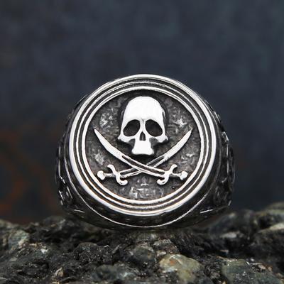 Anello Teschio Doppio Coltello Punk alla Moda Acciaio Inossidabile Vintage Anello Pirata Per Uomo Gioielli Biker Unici Regali Dropshipping