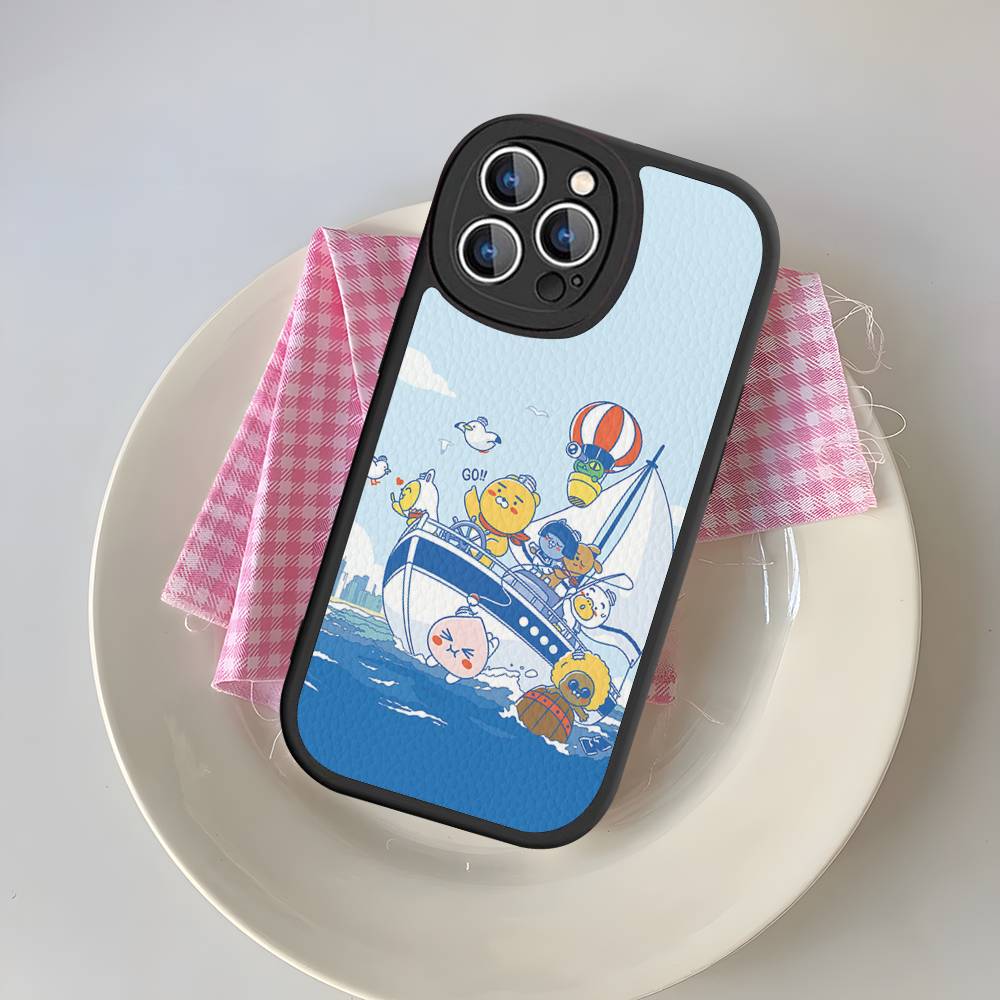 Cartoon K-KAKAO CUTE F-FRIENDS Phone Case For IPhone 16 15 14 13 12 11 Pro Max Plus 16E Soft Leather Cover