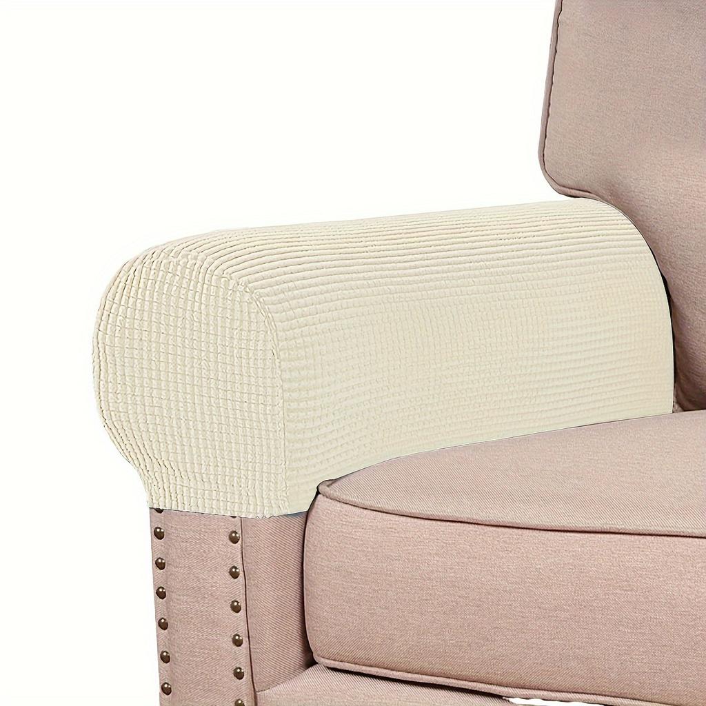 2 Pack Classic Stretch Velvet Armrest Covers for Sofa, Fitted Elastic Band Slipcover Grip, Washable Polyester Spandex Furniture Protector