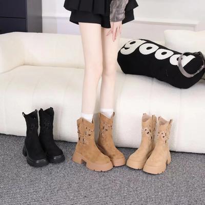 Fashion The New Retro Spice Western Cowboy Booties for Summer 2024 Are Hollowed Out Breathable and Heightening Boots for Women