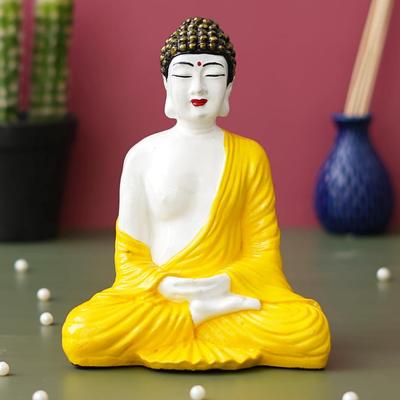 Statua del Signore Buddha Meditante in Resina Gialla Bianca Fatta a Mano per Soggiorno Decorazione Casa Ufficio |