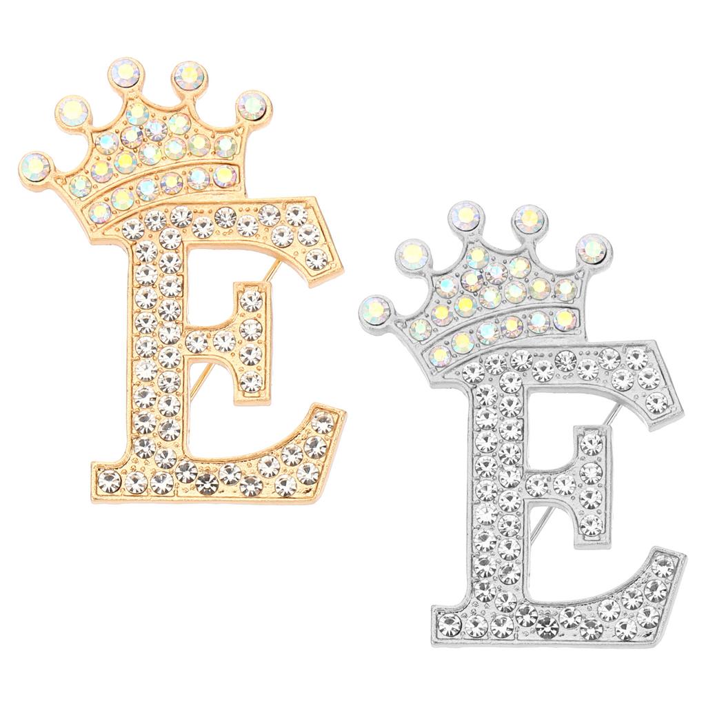 2pcs Letter Brooch Pins Crown Initial Rhinestone Alphabet A-W Letter Lapel Badges Pin for Women Suits Dress Coat Clothes Craft