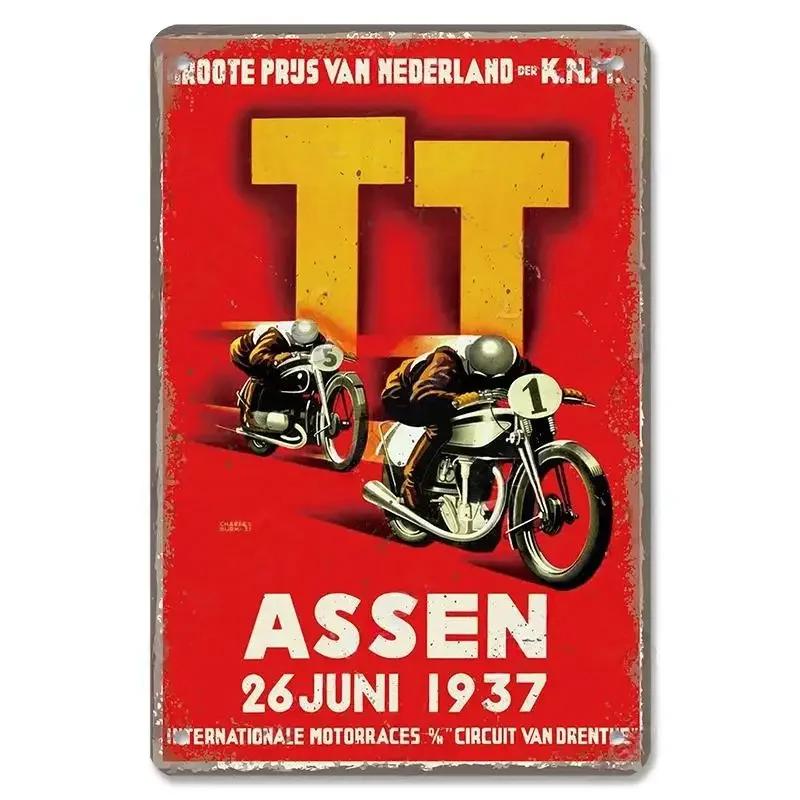 Vintage Metal Sign Motorcycle Poster Decor TT Racing Metal Tin Plate Living Room Wall Garage People's Cave Restaurant Art Decor