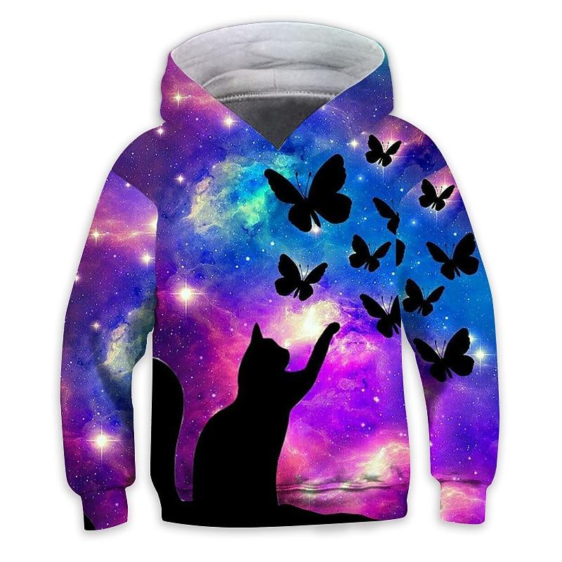 Girls' 3D Animal Butterfly Hoodie Long Sleeve 3D Print Fall Winter Active Sports Fashion Kids 3-12 Years Outdoor Daily Indoor Regular Fit
