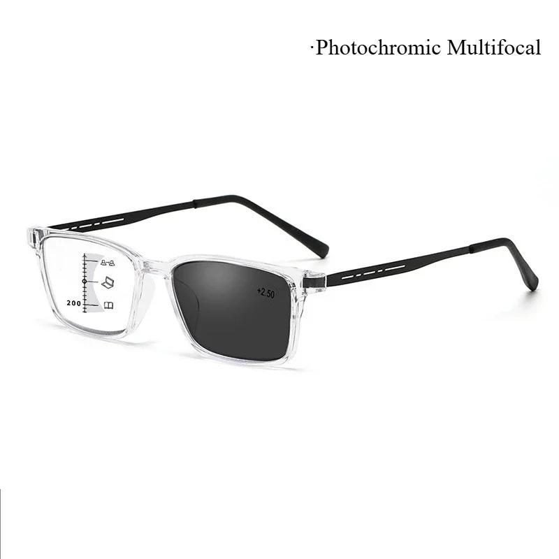 Trendy Pochromic Reading Glasses for Men Women Fashion Square Frame Ultralight Presbyopia Discoloration Multifocal Glasses