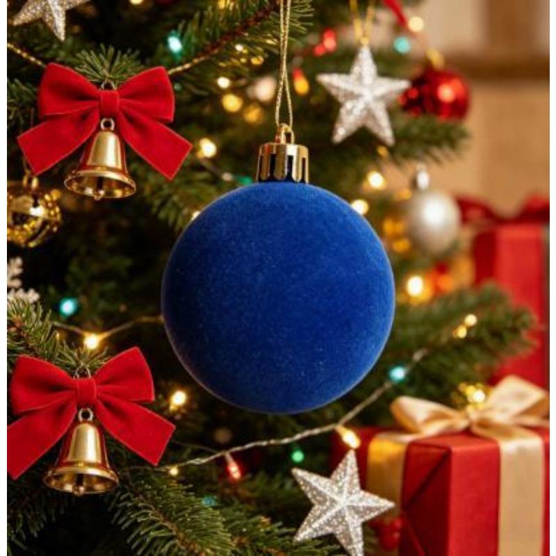Wholesale Plastic Velvet Ball Pendants Flocked Christmas Balls Xmas Tree Hanging Ornaments New Year Wreath Party Decorations