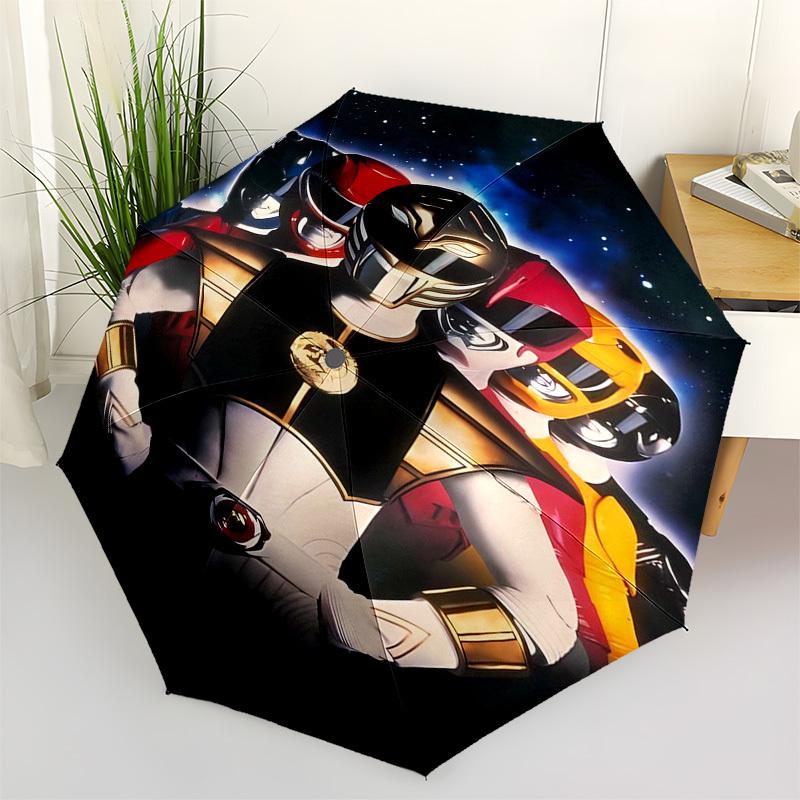 Power Rangers, Team Themed Automatic Opening and Closing Umbrella, Compact Travel Umbrella, Lightweight and Portable, Suitable for Beach Com