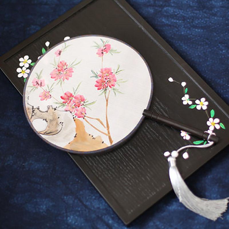 Suzhou-Double-sided Embroidery Hand Held Fan, Round Circular, Hand-embroidered Dance Silk Fan, Chinese Style Gifts, Hanfu Home