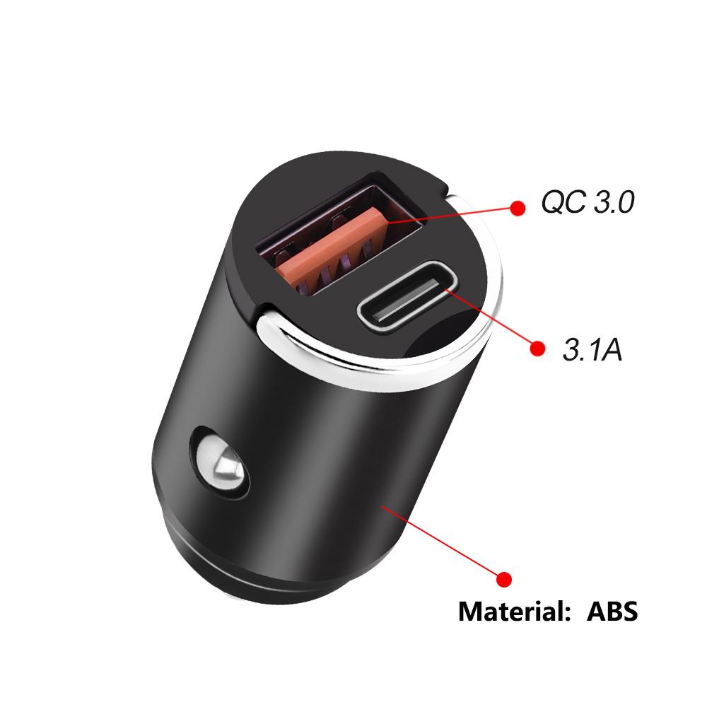 

Mini Hidden Usb Fast Charger Car Charger Car Cigarette Lighter Qc3.0 Qc Pd 3.1A Pd Type C Universal Iphone and Xiaomi Phone
