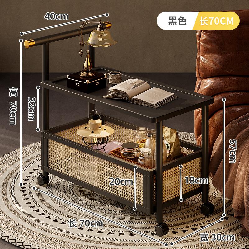 High-end Side Table Bamboo 2 Layers Coffee Tables Mobile Coffee Table with Wheels Trolley Home Storage Rack Living Room Decor