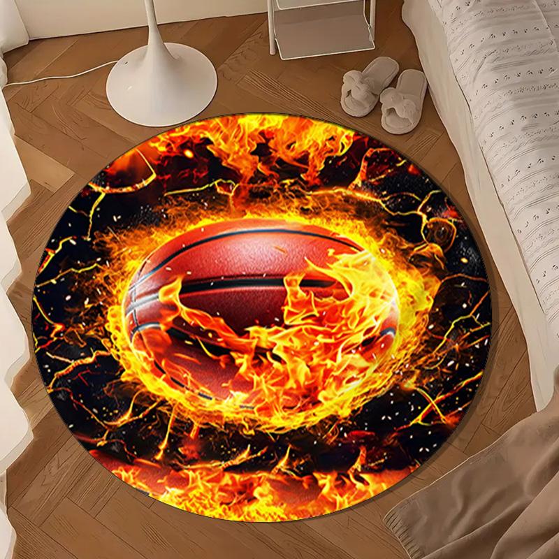 Flaming Football Artwork Round Rug for Livingroom,Bedroom, Palyroom, Chair Rug, Area rug, Circle Carpet, Large Size Fan Christmas gift