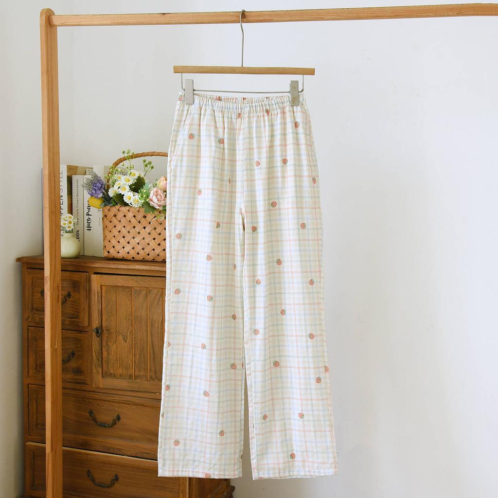 2026 Nya Vår och Höst Dam Pyjamasbyxor 100% Bomull Flerfärgade Mönstrade Byxor Casual Lösa Stora Hembyxor underdelar