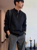 Unisex Gray Henley Collar Sweater - Cozy Autumn/Winter Style, High-End Knitwear