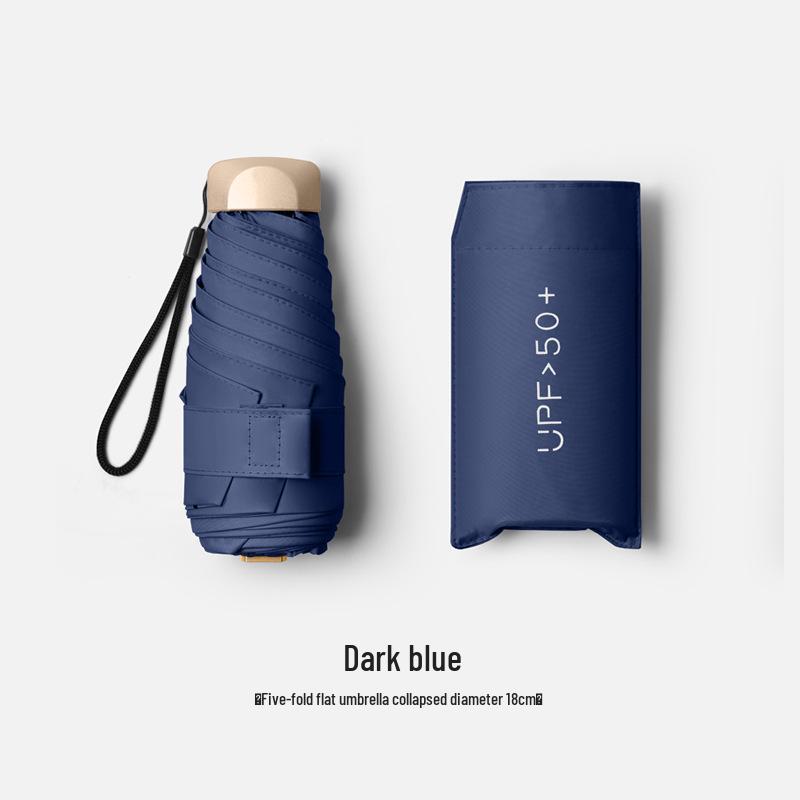 Compact Women's Five-Fold Sunshade Umbrella - Black Glue, UV Protection, for Sunny and Rainy Days, Customizable for Advertising
