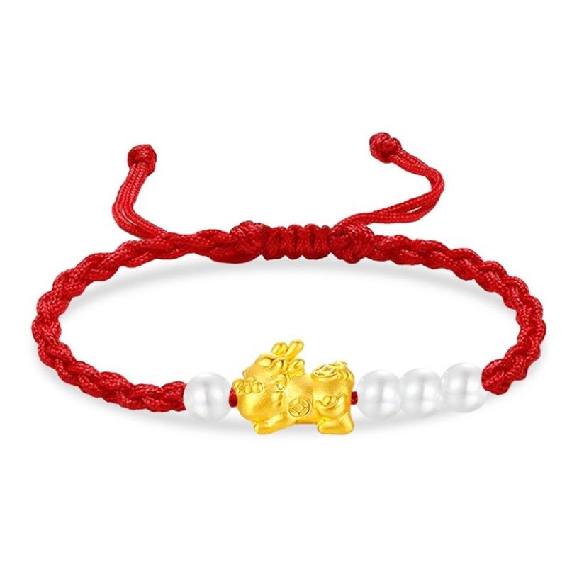 3D 999 Pure Gold Pixiu Baby Wealth-Attracting Bracelet - Trendy Couple s Hand Rope Single Bracelet (Custom Length)