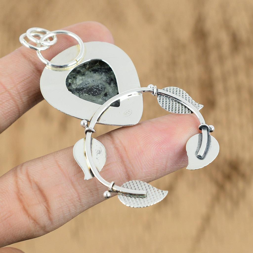 Gift For Women Pendant 925 Sterling Silver Natural Green Rice Jasper Gemstone