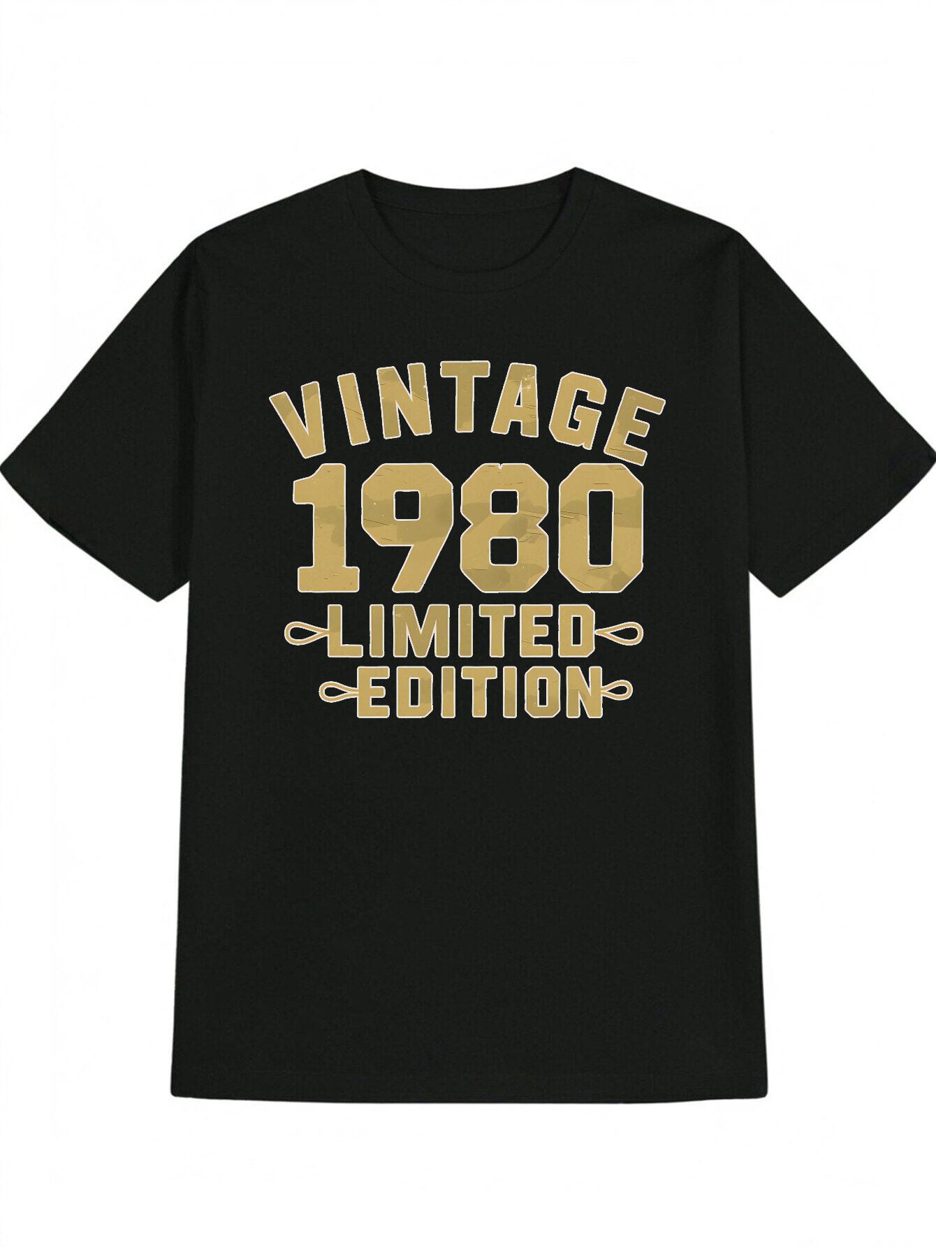 Vintage 1980 Limited Edition T-shirt - Black Retro Graphic Tee with Bold Golden Lettering M
