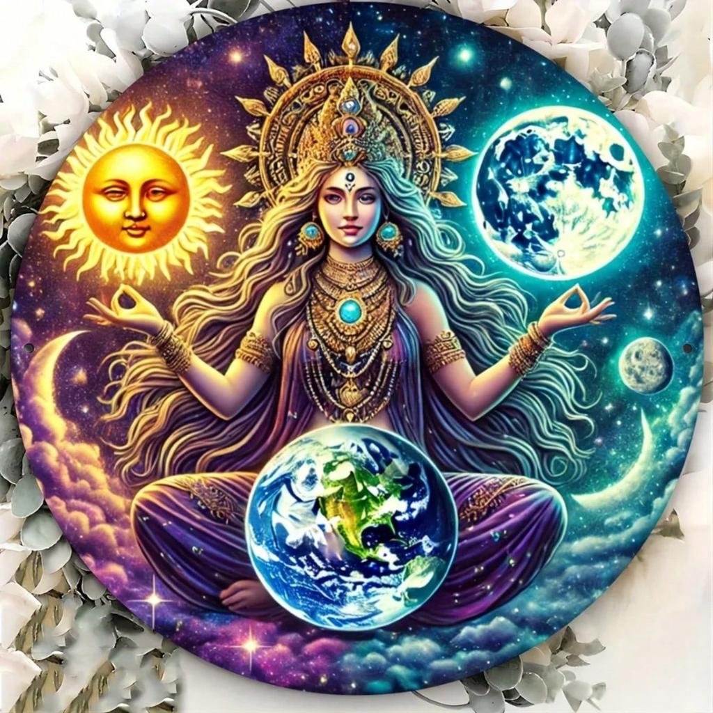 Metal Wall Art Vintage Mother Earth Sun Moon Decor for Home Bar Cafe