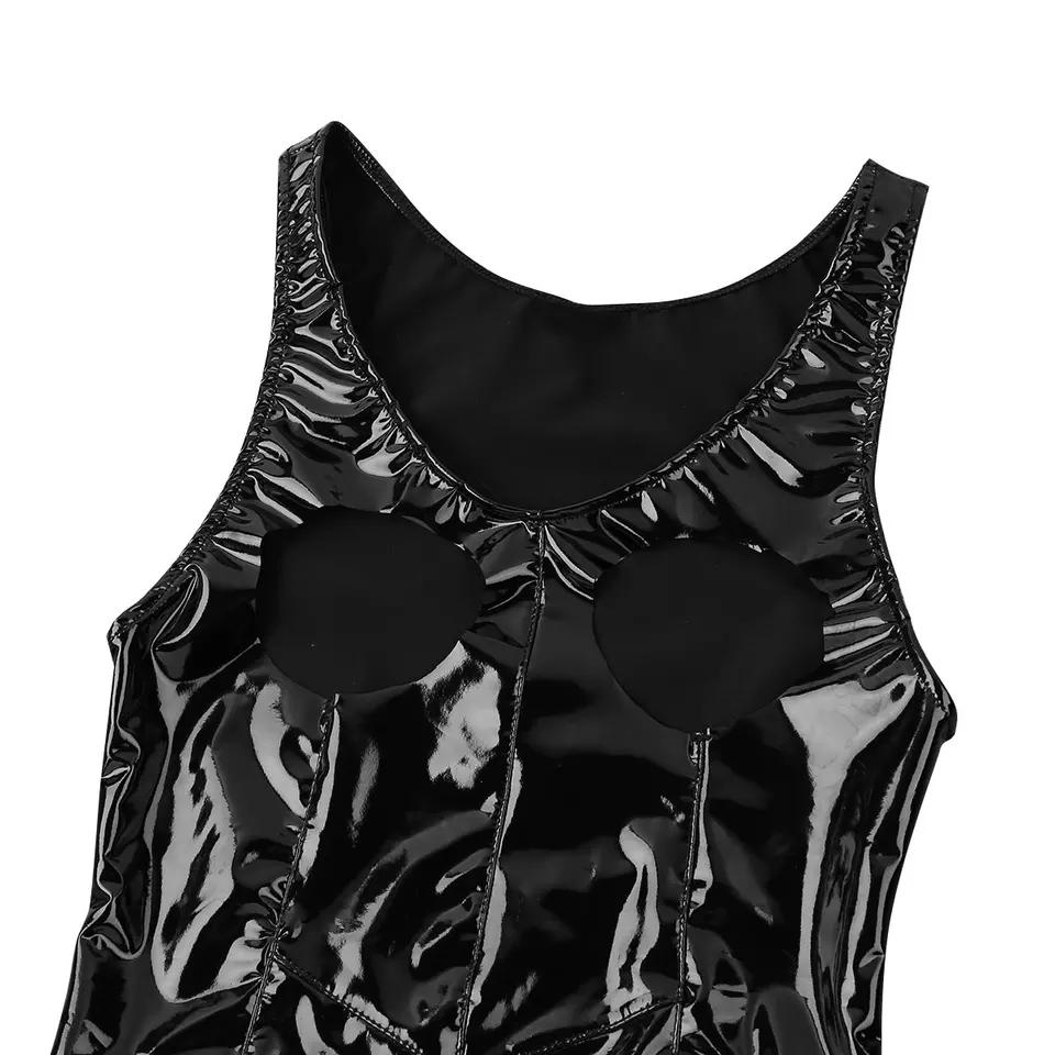 Sexy Body in pelle lucida con cavallo aperto per donne Porno erotico caldo Seno esposto Body in lattice lucido senza cavallo Sexi