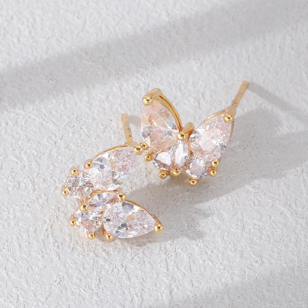 Gold-Plated Zirconia Butterfly Stud Earrings for Women