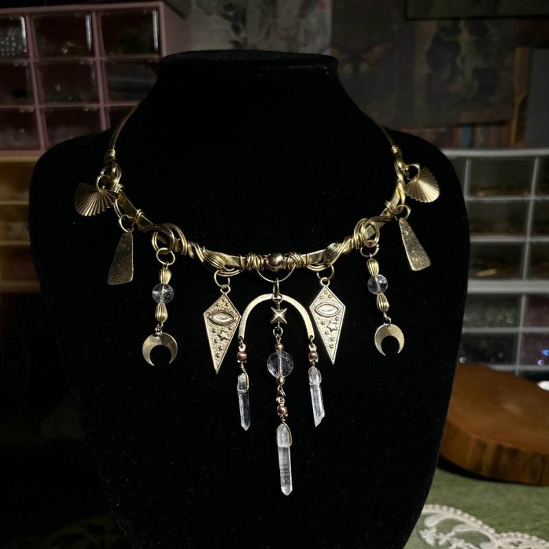 Vintage Glamourní Choker Červený Křišťál Měsíc Geometrický Přívěsek Náhrdelník Dámský Denní Nošení Maturitní Večírek Rande Šperky Dárek