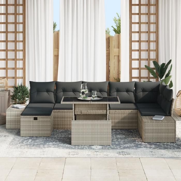 VidaXL Ensemble de canapé de jardin 8 pièces avec coussins gris en poly rotin 3361221