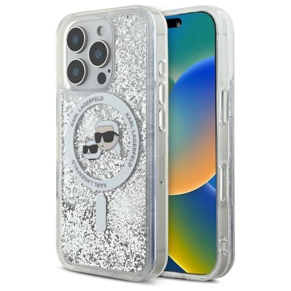Karl Lagerfeld Klhmp16Llgkcsgh Iphone 16 Pro 6.3 Hardcase Transparent Liquid Glitter Karl&Choupette Head Magsafe