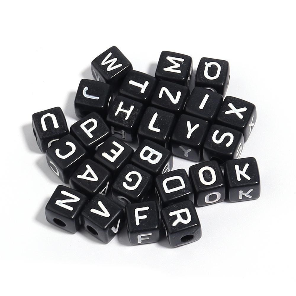 50pcs/lot Black Acrylic Alphabet Beads Square A-Z Letter Loose Spacer Beads for Jewelry Making DIY Bracelet Handmade Supplies