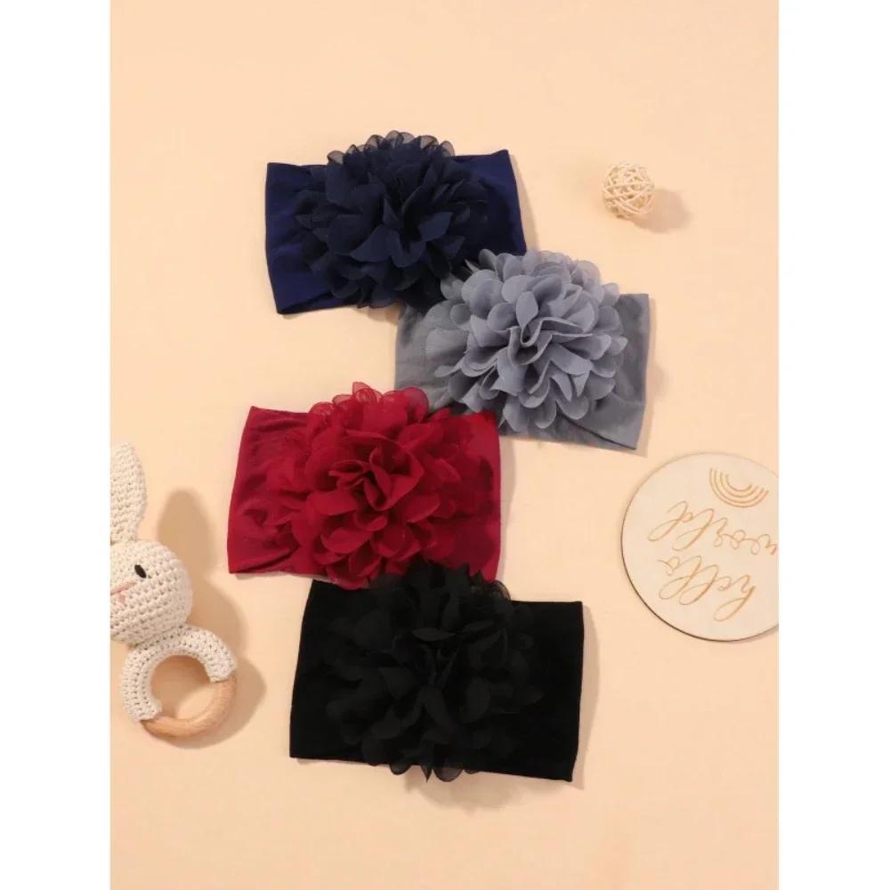 4 st/set Nyfödd Baby Blomma Bredd Hårband för Flickor Elastisk Barn Turban Baby Rosetter Mjukt Nylon Huvudbonad Håraccessoarer