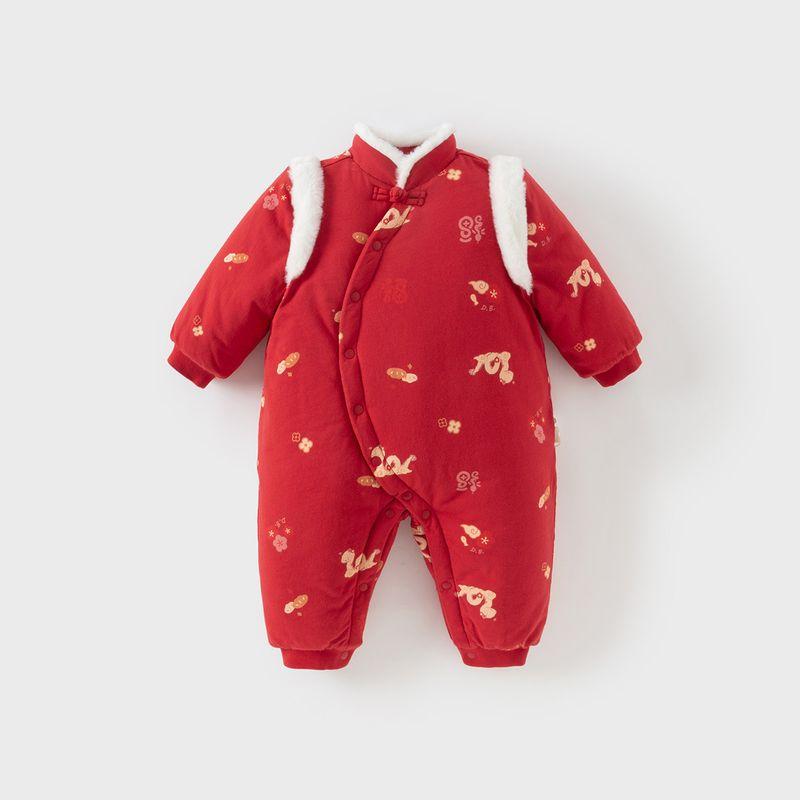 [Same Style as in the Mall] David Bella Newborn Baby Padded Romper Winter Unisex Baby Outdoor New Year Jumpsuit Red Background Printing [Ready in Stock] 59