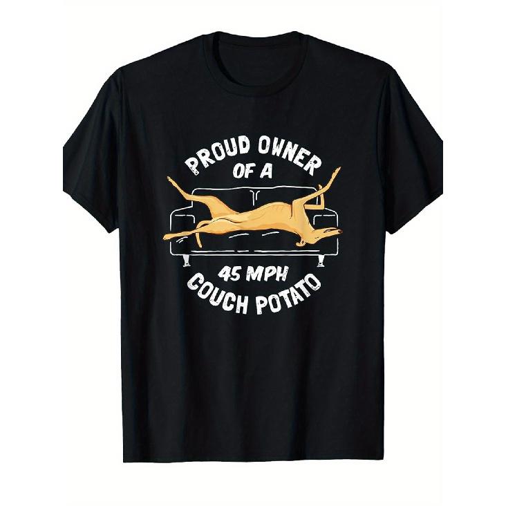 Greyhound Rescue - Proud Owner 45MPH Couch Potato Fun Britishn Fashion Graphic T-Shirt, Soft Unisex, Tees, Affordable Everyday Wear, Great Gift for S чёрный