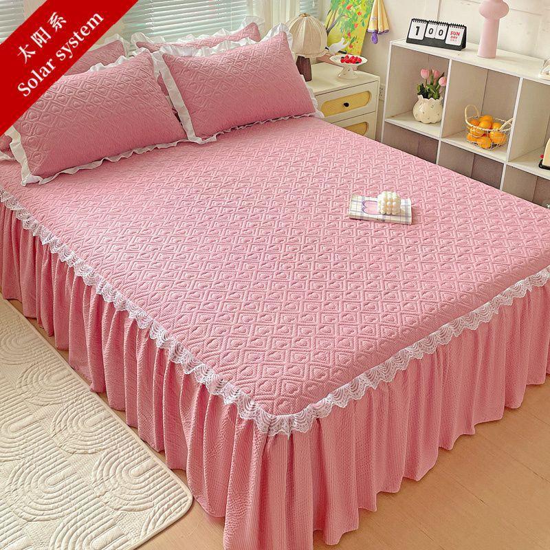 Bedclothes Four Season Universal Cotton Material Bubble Cotton Lace Bed Skirt Concealing Ugliness Hem Color Bed Sheet 150x200cm