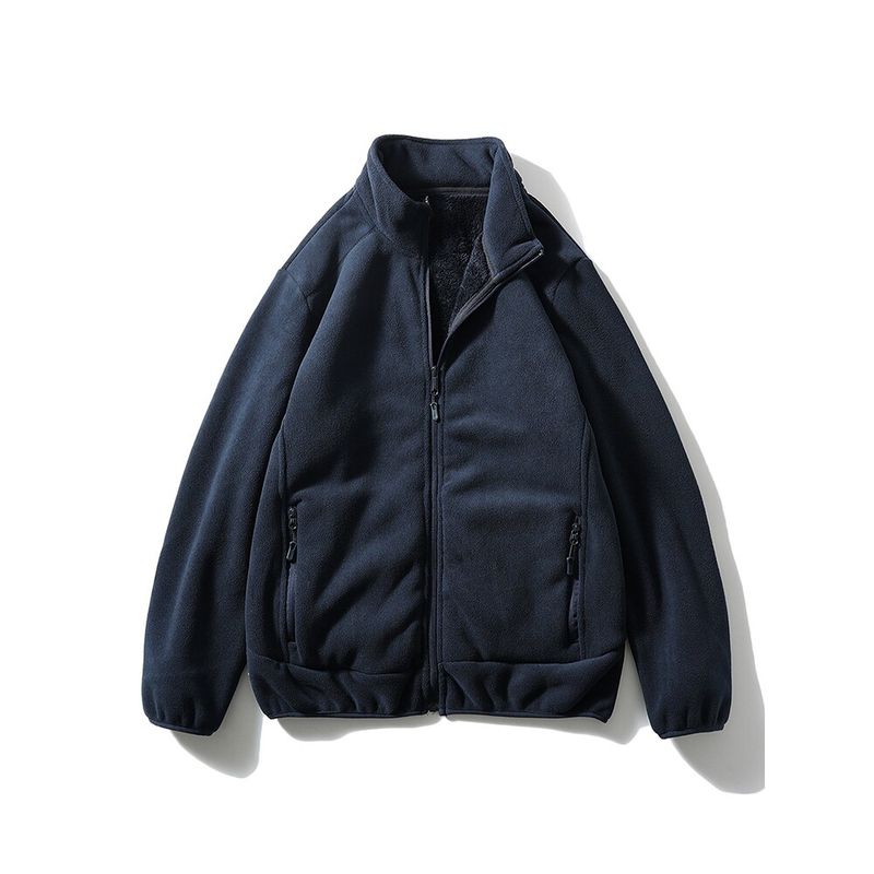 Outdoor Fleece Jacket for Men, Winter Thickened Fleece-Lined Stand Collar Fleece Coat, Foreign Trade Men's Lamb Fleece Sweatshirt